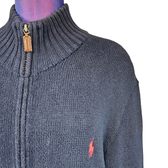 Vintage Polo Ralph Lauren Navy Full Zip Cardigan Sweater Size Large Men's - Picture 3 of 12